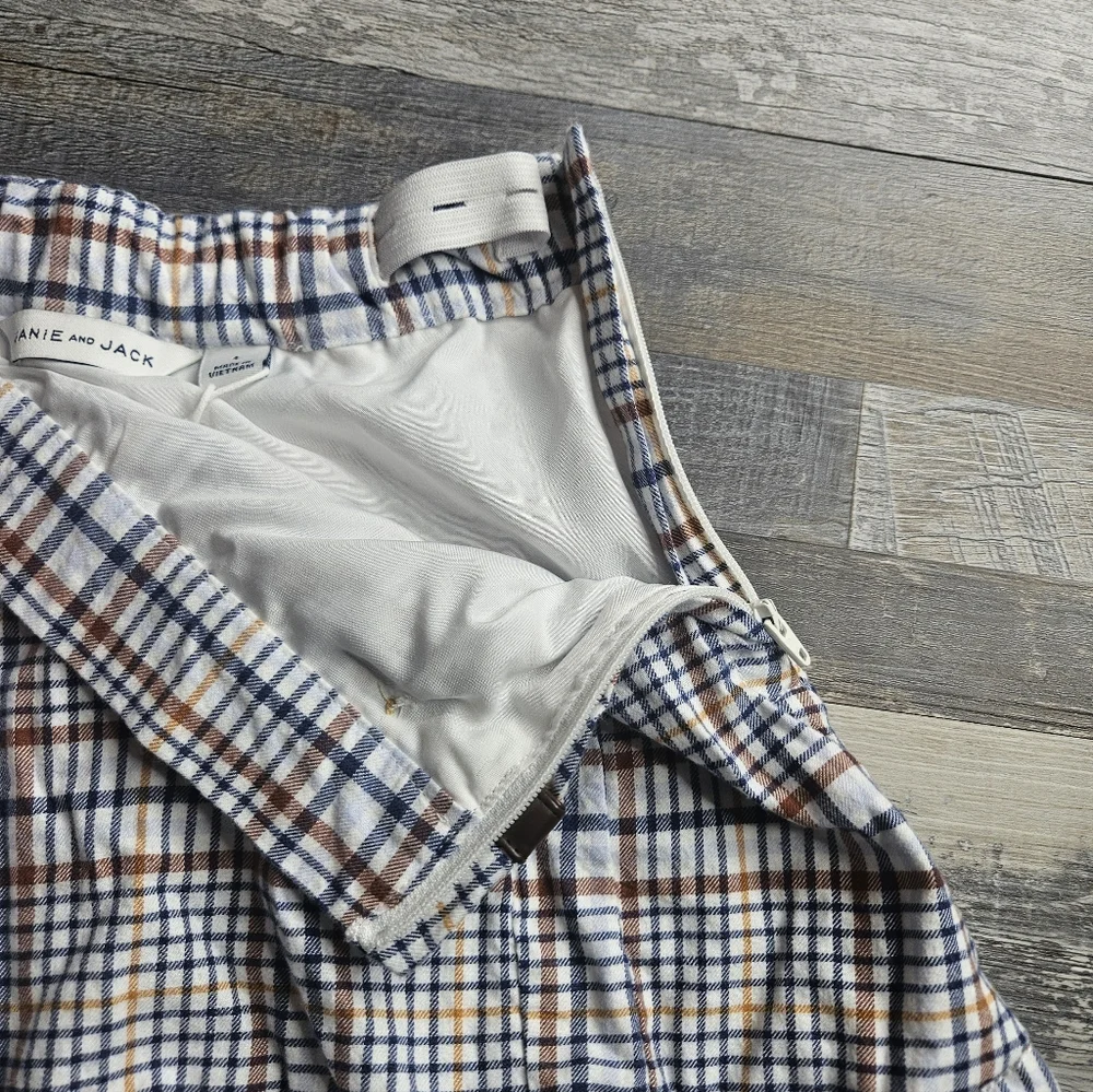 Janie And Jack Plaid Skirt Size 4 Navy Blue & Brown Plaid Adjustable Waist